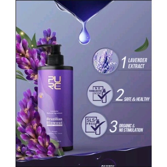 Pelurus Rambut PURC Aroma Lavender Brazilian 12% Keratin Treatment Smoothing Pure 200ml-1000ml FS
