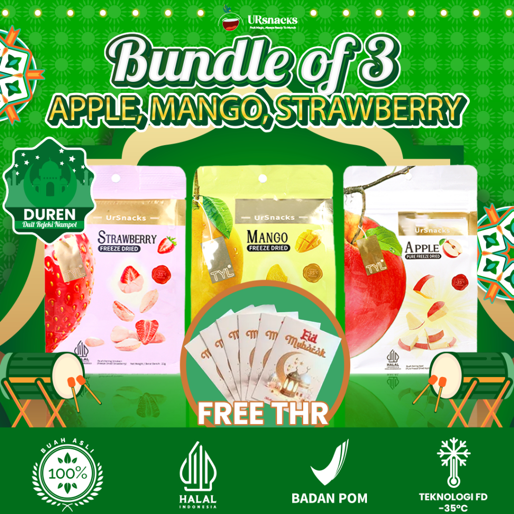 

[EXTRA THR] URSNACKS Bundle Of 3 - Freeze Dried Keripik Buah Strawberry + Mangga + Apel