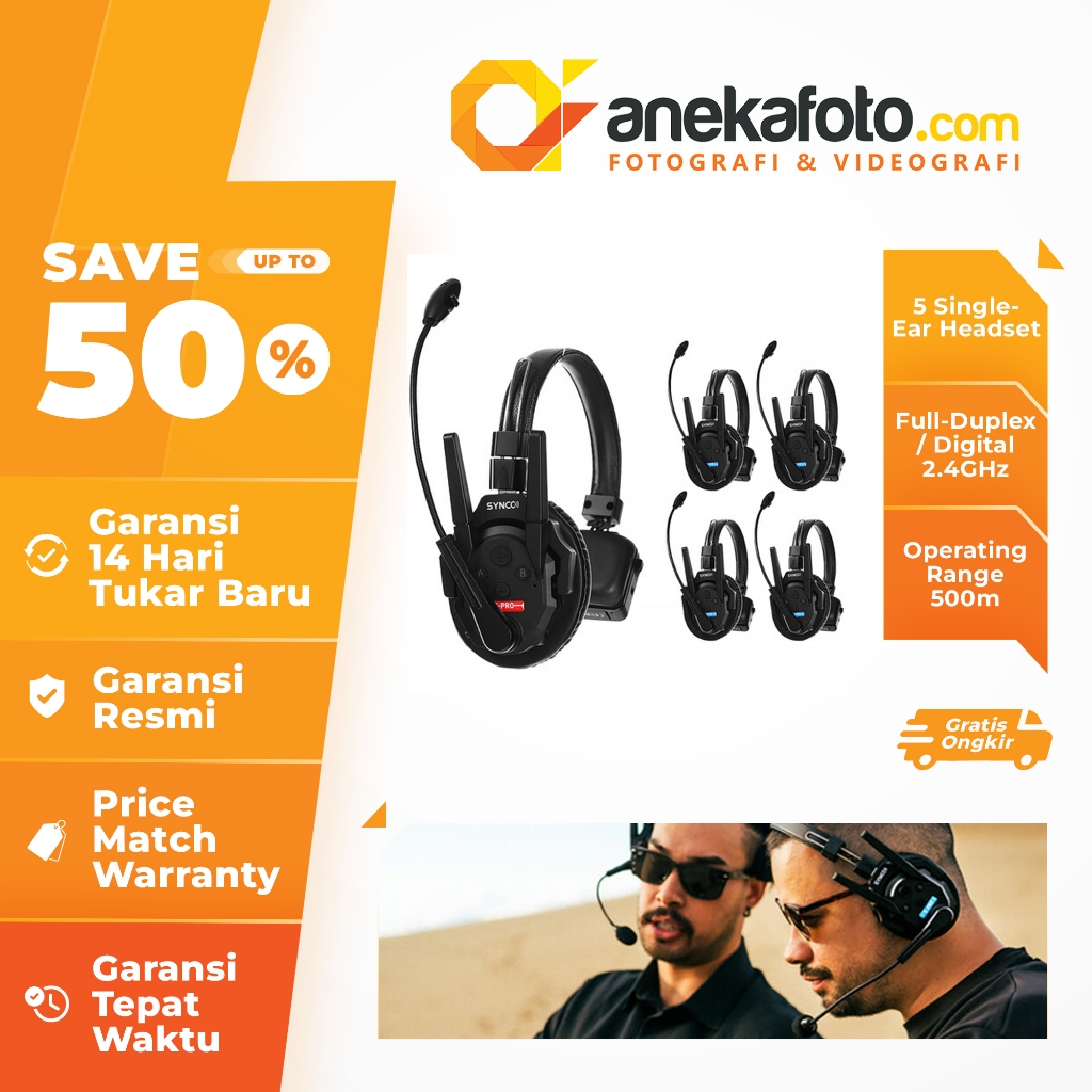 Synco Xtalk XPro5 Wireless Intercom System with 5 Single-Ear Headsets