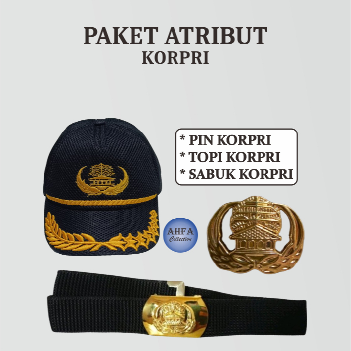 Paket Atribut korpri / PNS Lencana Korpri (Pin Korpri, Sabuk korpri & Topi Korpri)