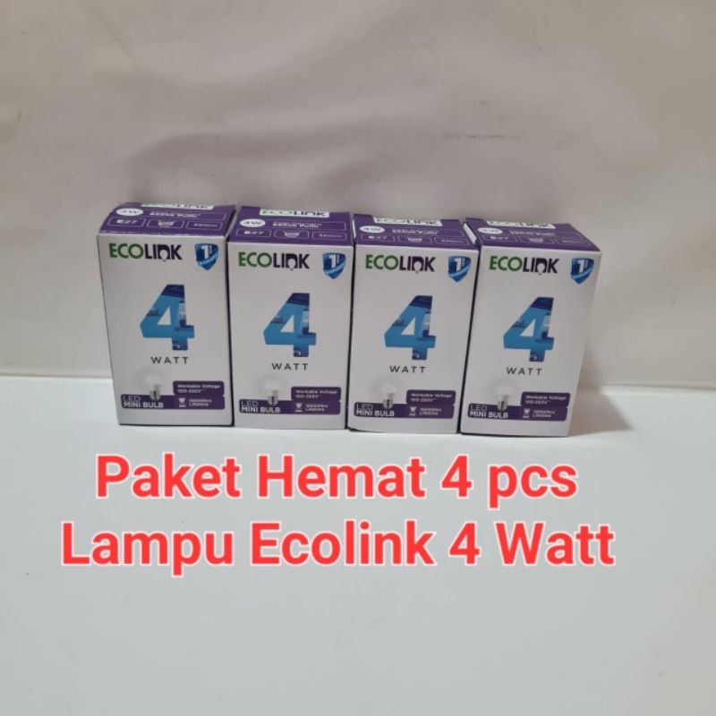 Paket Hemat 4 pcs Lampu Led Bulb Ecolink 4 Watt Bergaransi 1 Tahun