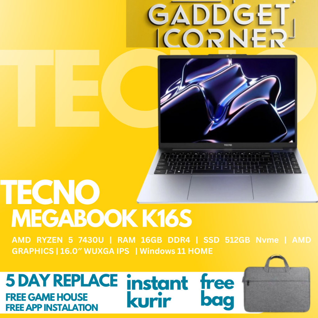 Tecno Megabook K16S Ryzen 5 7430 16GB 512GB Windows 11 home 16.0wuxga ips