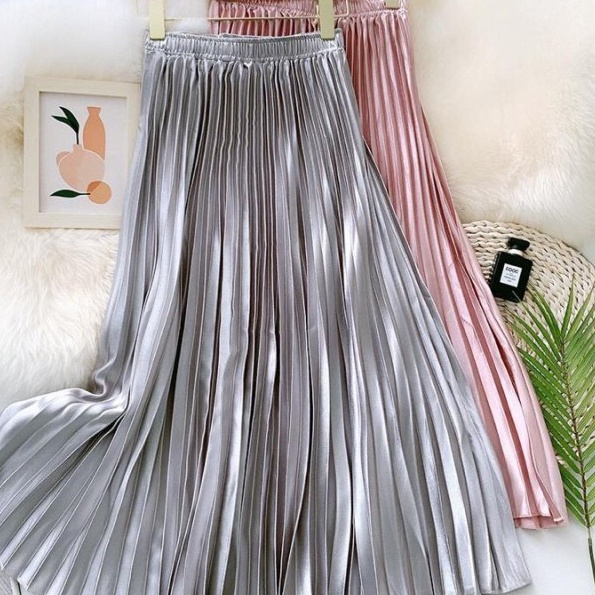 KI3 Rok plisket bludru mewah hht waist pleated midi 78 skirtRok plisket veet Rok payung beludru