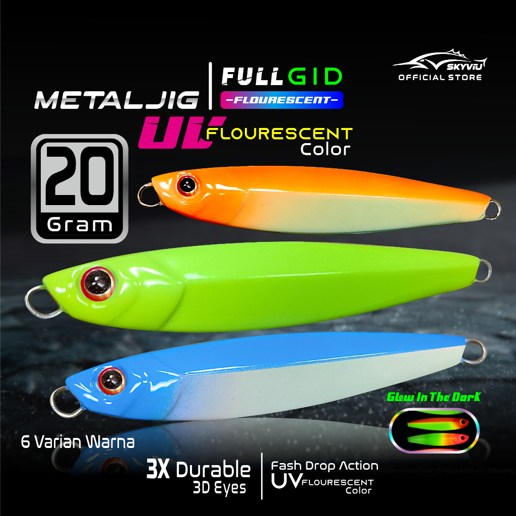 Umpan Metal Jig 20 Gram Full GID  Umpan Metal Jig UV Neon Micro Jig 20g 20gr 20grm 20gram 20 g 20 gr