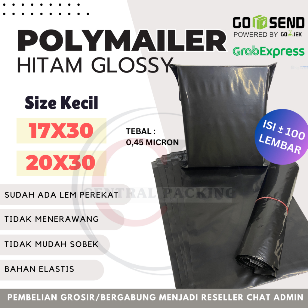 

PLASTIK POLYMAILER HITAM GLOSSY SIZE KECIL 20X30