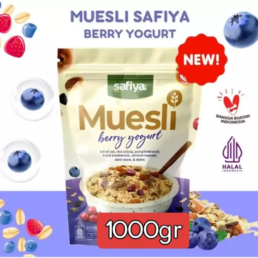 

Muesli Berry Yogurt Safiya-Sereal Oatmeal With Almond-Sarapan sehat premium - 1kg