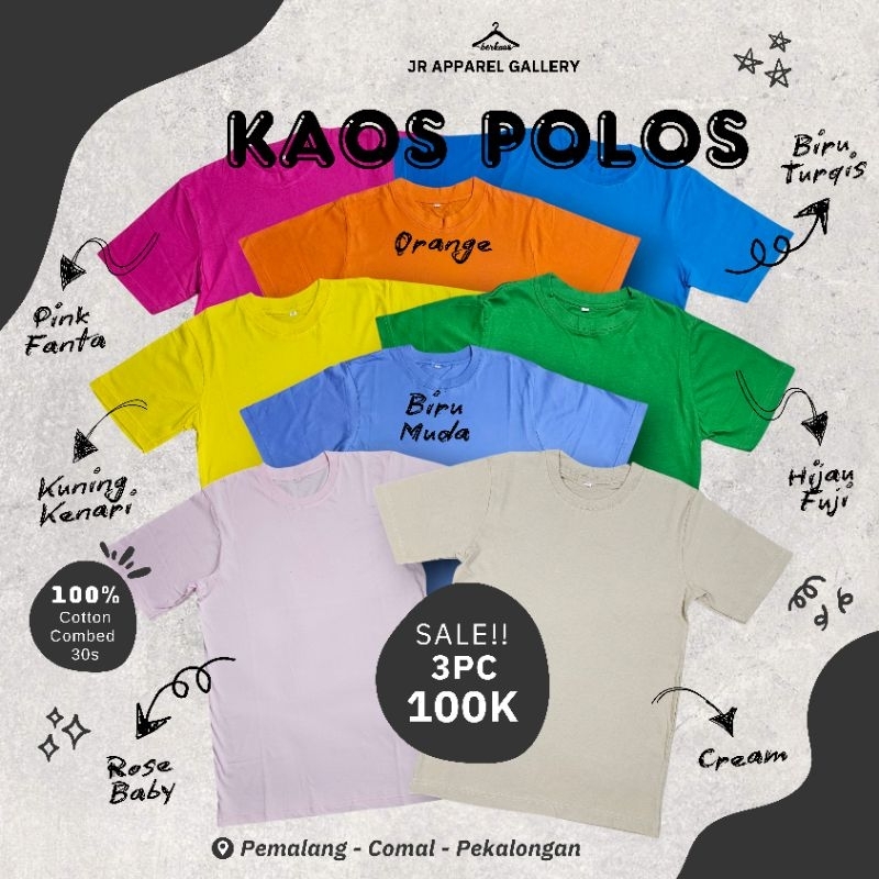 JR KAOS POLOS DIJAMIN 100% COTTON COMBED 30S BAJU UNISEX PREMIUM MURAH BAHAN DISTRO SALE