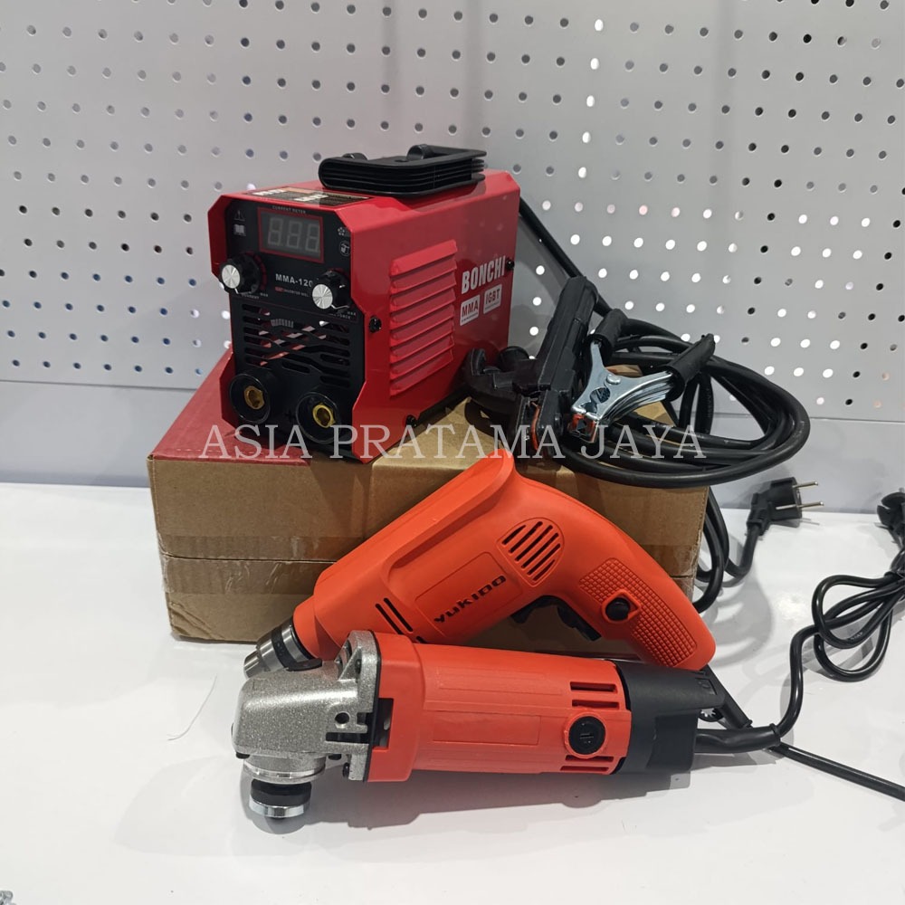 PROMO PAKET TUKANG LAS 3 ITEM LENGKAP MESIN LAS + MESIN GERINDA + MESIN BOR YUKIDO 10MM PAKET TUKANG