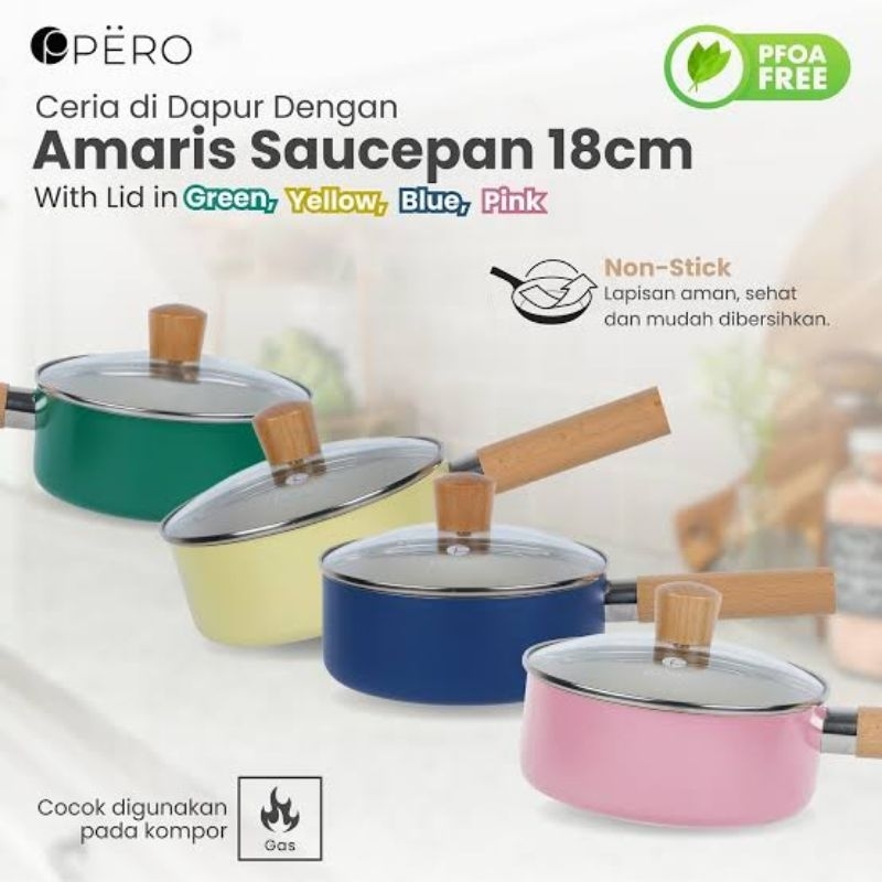 Pero Amaris Sauce Pan 18cm + Lid Wooden Handle Biogranite
