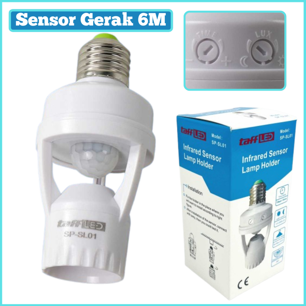 Bisa COD TaffLED Fitting Lampu Sensor Gerak Jarak 6 Meter Bohlam PIR Sensor 2000 LUX 240V 60W E27 Au