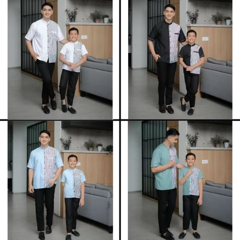 Couple Keluarga Koko Ayah Dan Anak Mahira Collection Koko Salur Lengan Pendek Burgundy