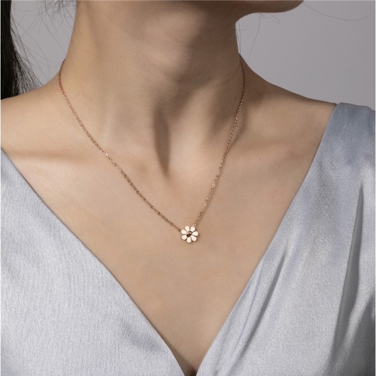 Kalung Titanium Wanita Simple Liontin Bunga Flower Daisy Necklace KLT-36