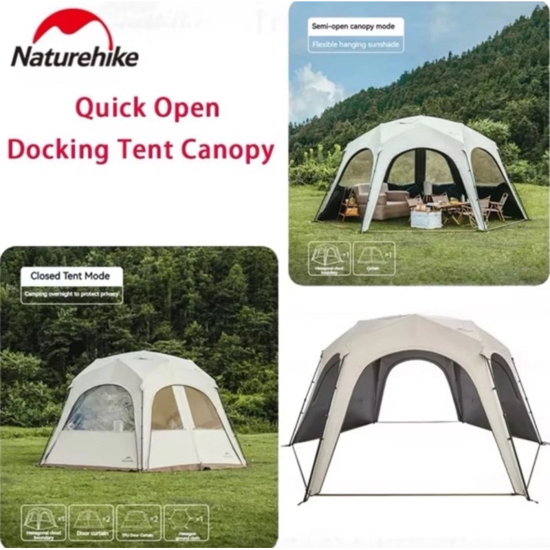 NATUREHIKE YUNJIE SELF SUPPORTING HEXAGONAL SHELTER TENT Cloud World Hexagon Tenda Shelter Besar cam