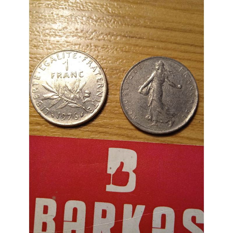 Koin kuno 1976  French One 1 Franc Coin 