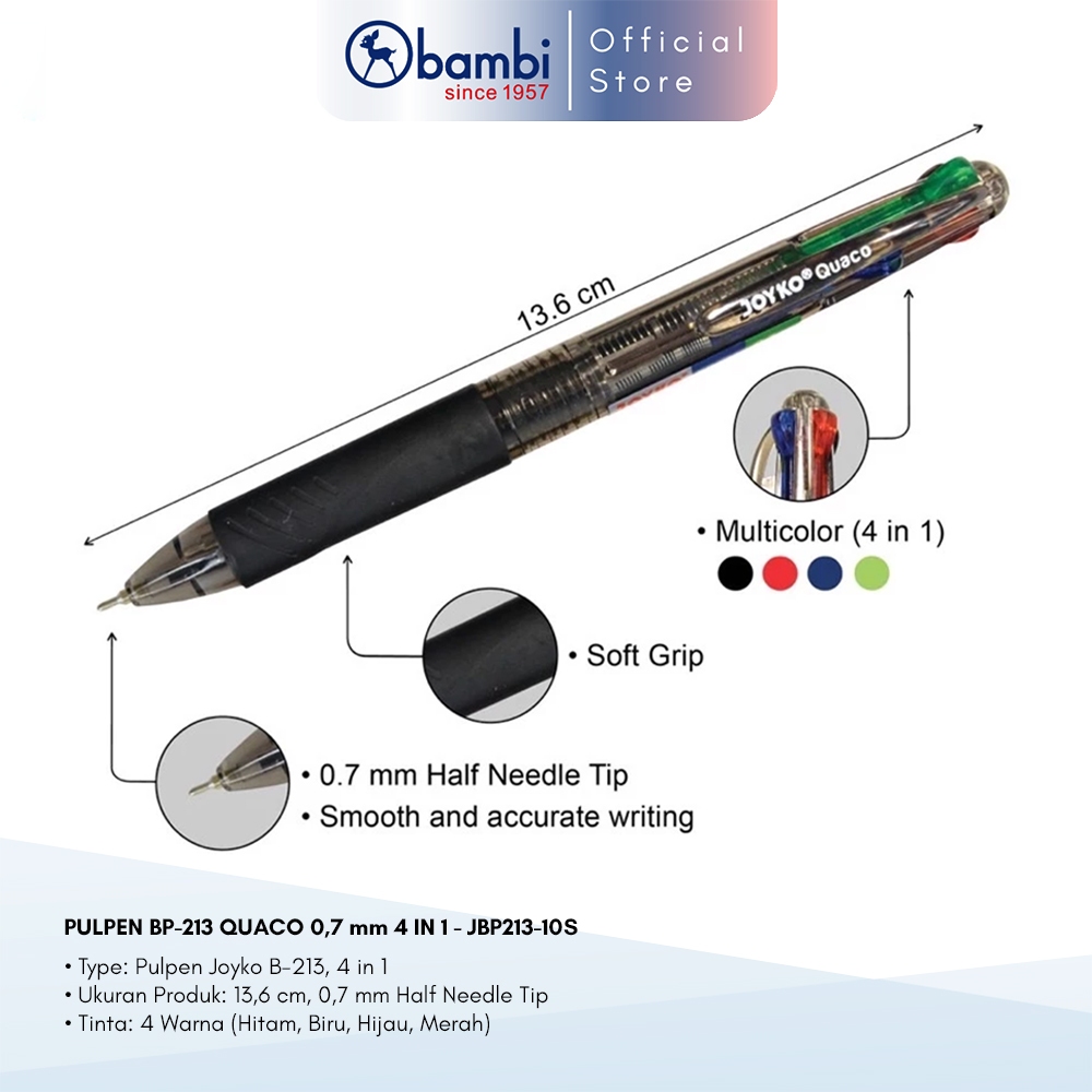 

Joyko Ballpoint / Pulpen 4 Warna Seri BP-213 0.7 mm