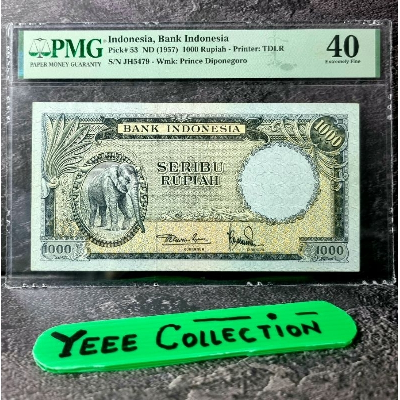 Uang Kertas Kuno Gajah 1000 Rupiah PMG 40 Tahun 1957 - JH 5479
