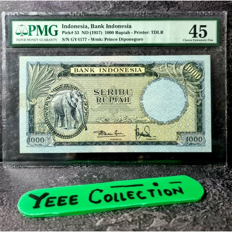 Uang Kertas Kuno Gajah 1000 Rupiah PMG 45 Seri Hewan - GY 4177