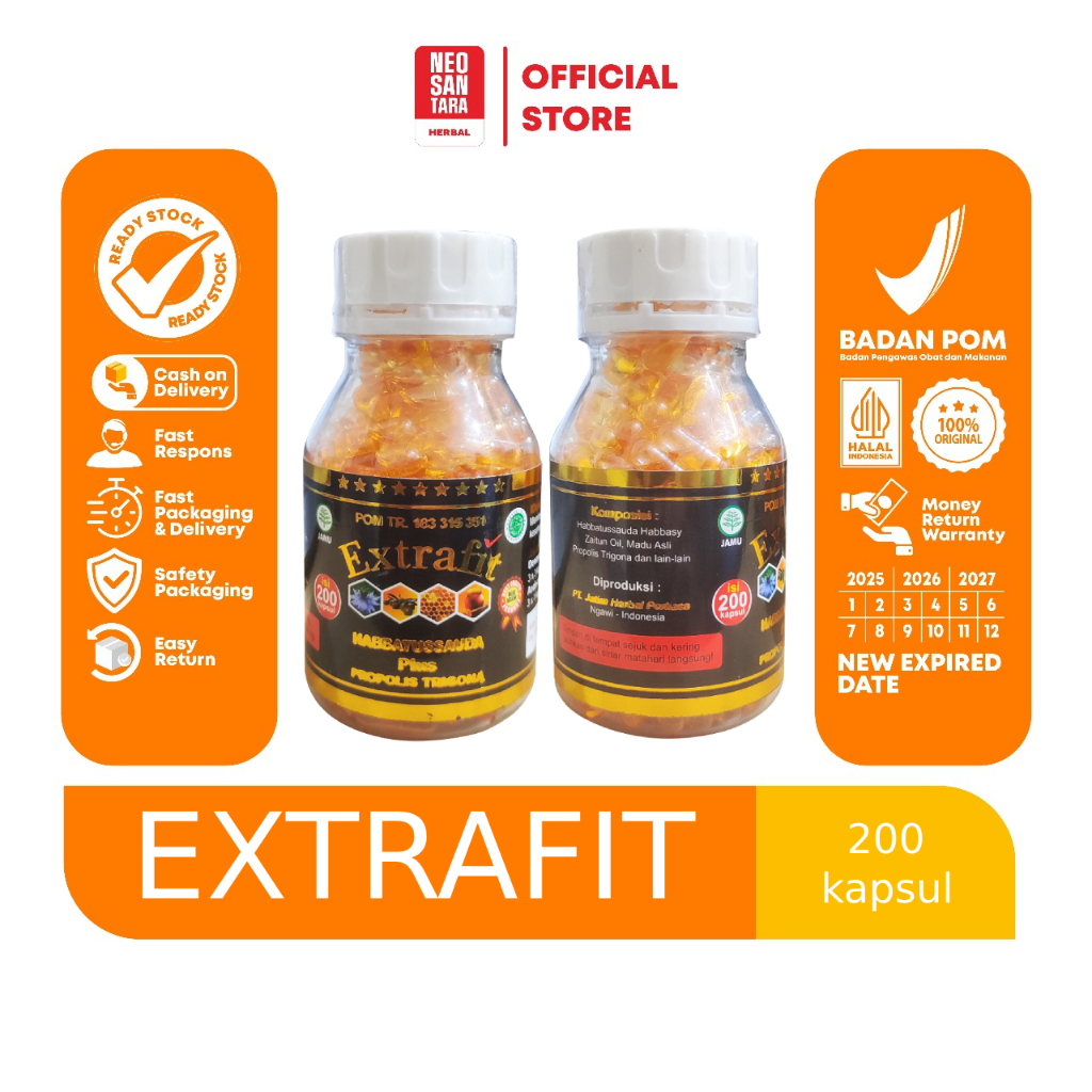 Habbatussauda Extrafit 200 kapsul / habatusaudah propolis trigona asli original