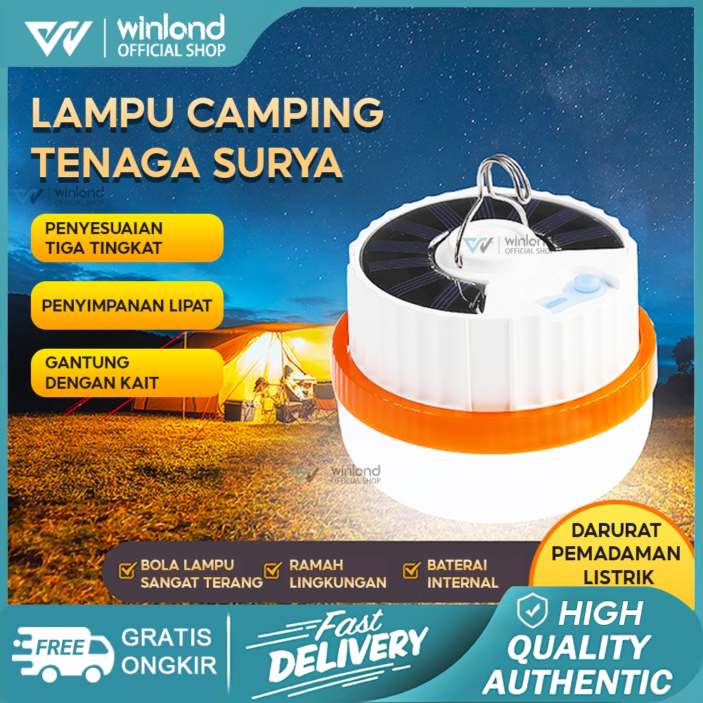 [COD]Winland Lampu Emergency Tahan Lama LED Lampu Camping Cas Tenaga Surya Rechargeable Bohlam Multi