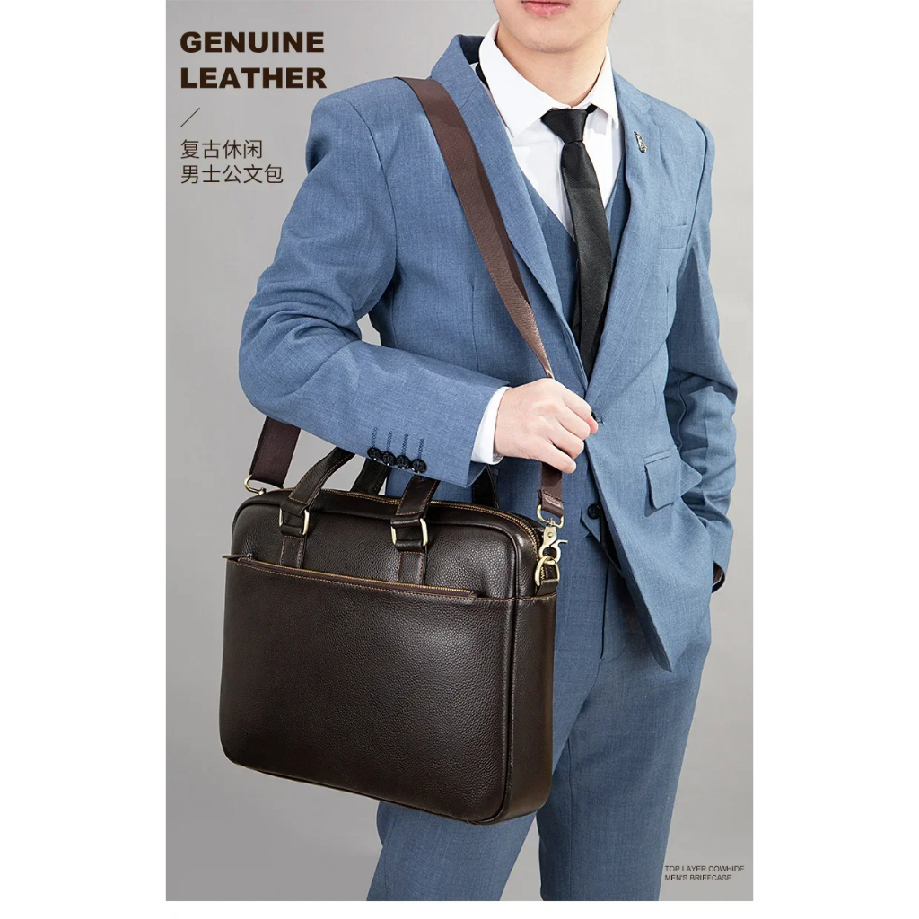 Tas Laptop Fashion Baru 2025 Tas Kerja Pria Kulit Sapi Asli Tas Tangan Pria Merek Mewah Tas Komputer