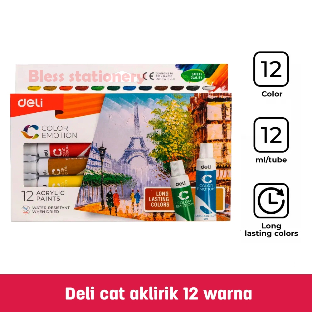 

Deli Acrylic paint 12 ml Cat akrilik 12 warna Cat lukis kanvas Canvas paint Acrylic color cat melukis