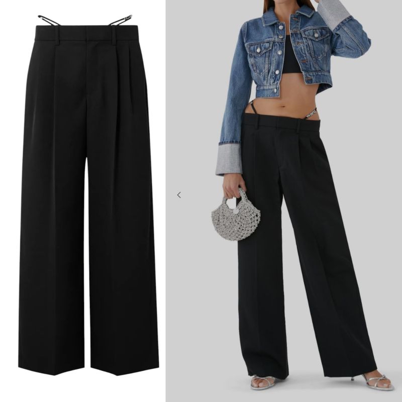 Alexander Wang Crystal Embellished Wool Twill Wide Leg Pants