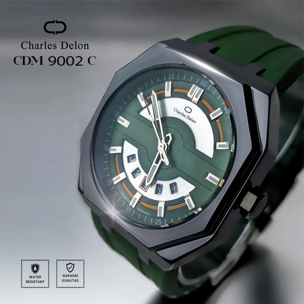 Jam Tangan Pria Watch Karet Anti Air Tanggal Box Original Charles Delon CDM 9002 C