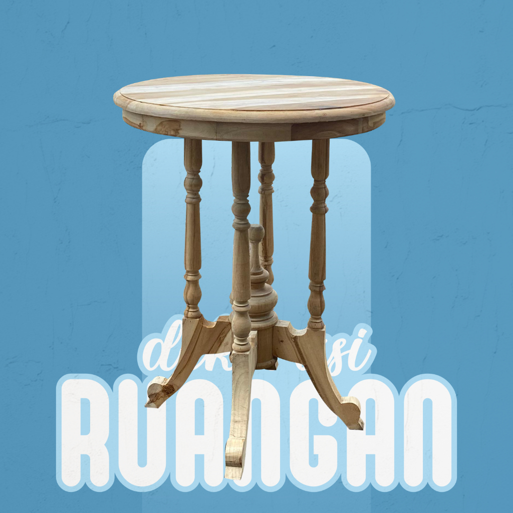 MEJA TERAS TAMU BUBUT KAKI 4 BULAT KAYU JATI