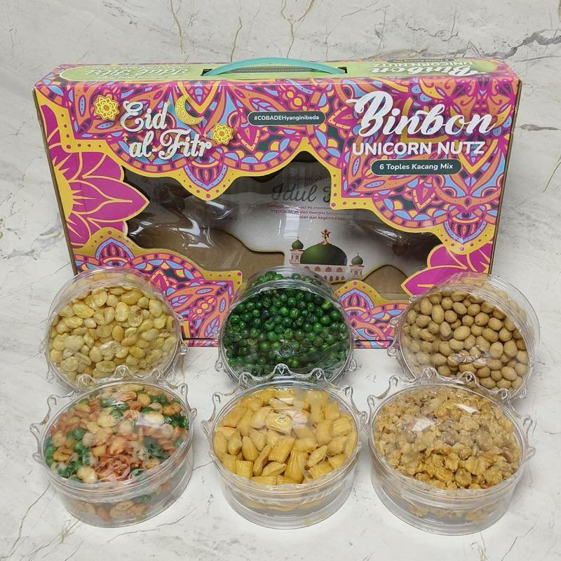 

paket lebaran UNICORN NUT isi 6 toples mix kacang dan snack
