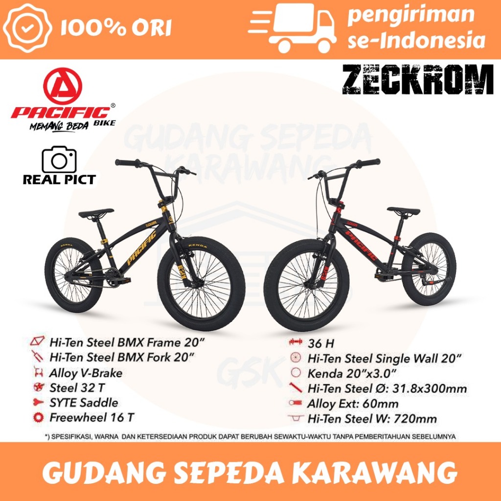 SEPEDA BMX PACIFIC 20 INCH ZECKROM BAN BESAR 3.0 REM BIASA