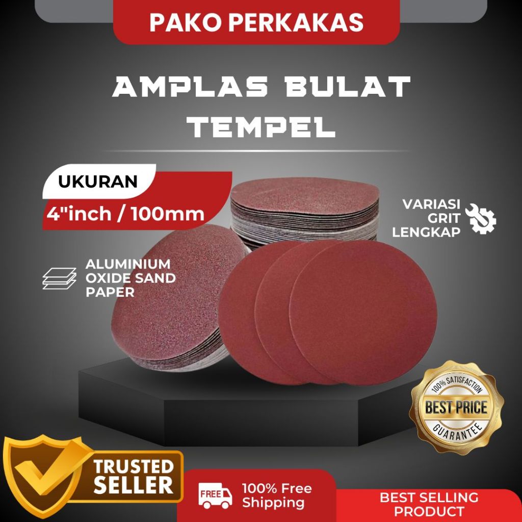Amplas Bulat Tempel 4" inch GRIT #40 / #60 / #80 / #100 / #120 / #150 / #180 / #220 / #240 / #320
