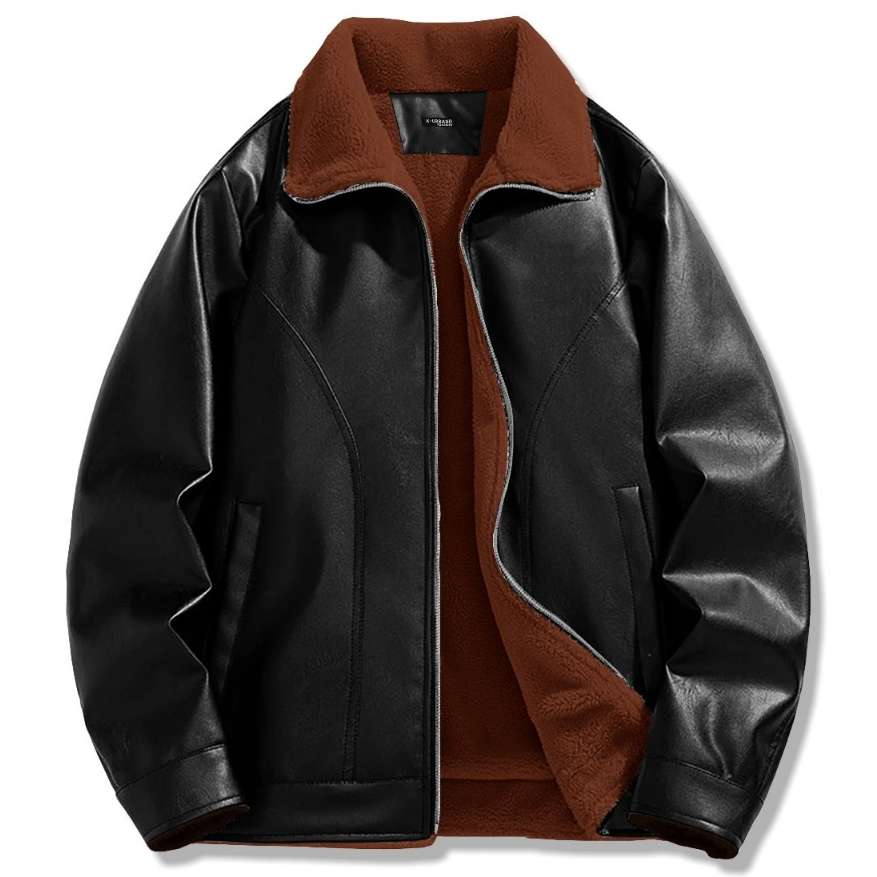 Jaket Varsity Sermi Kulit Sherpa Hangat Anti Angin