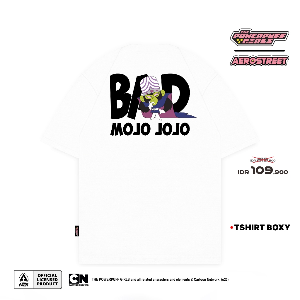 Baju Kaos Aerostreet T Shirt Boxy Bad Mojo Jojo White Kaos FBDAA