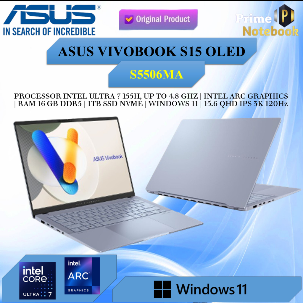 Laptop Asus Vivobook S15 Oled S5506MA Ultra 7 155H 16Gb 1Tb W11 15.6Qhd Ips 3K
