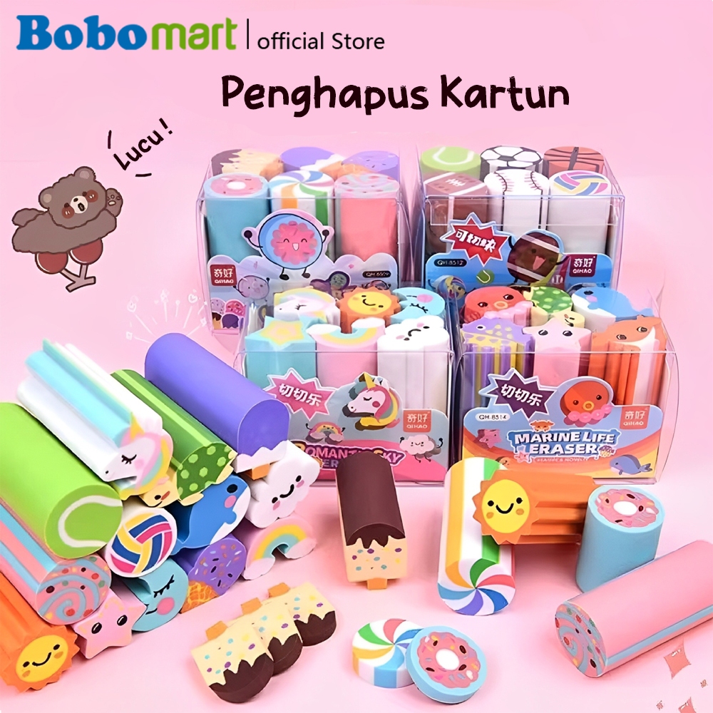 

BOBOMART Penghapus Qihao Anak-Anak | Paket 6 Penghapus Lucu Dinosaur, Candy, Airplane, Christmas