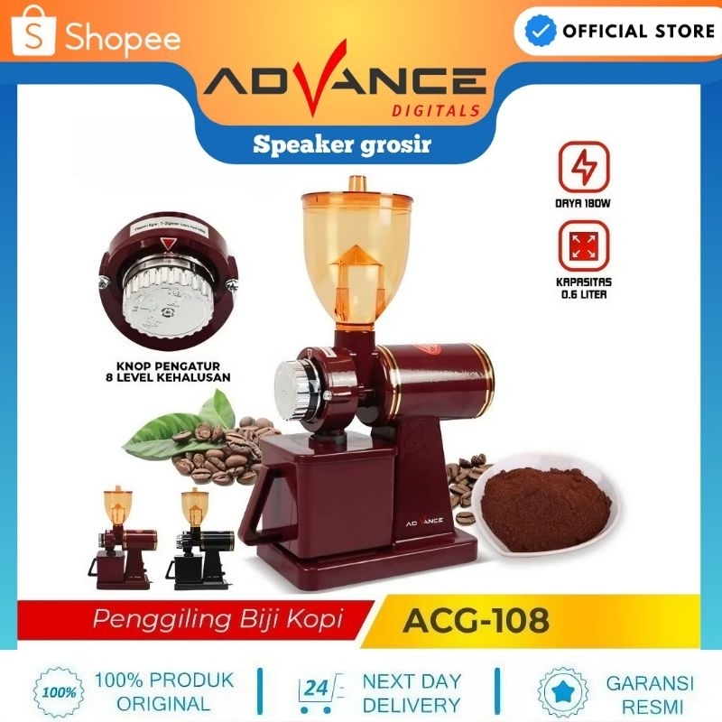 Mesin Giling Kopi Elektrik Advance ACG-108, Kapasitas 15 kg/jam, Berbagai Pilihan Warna