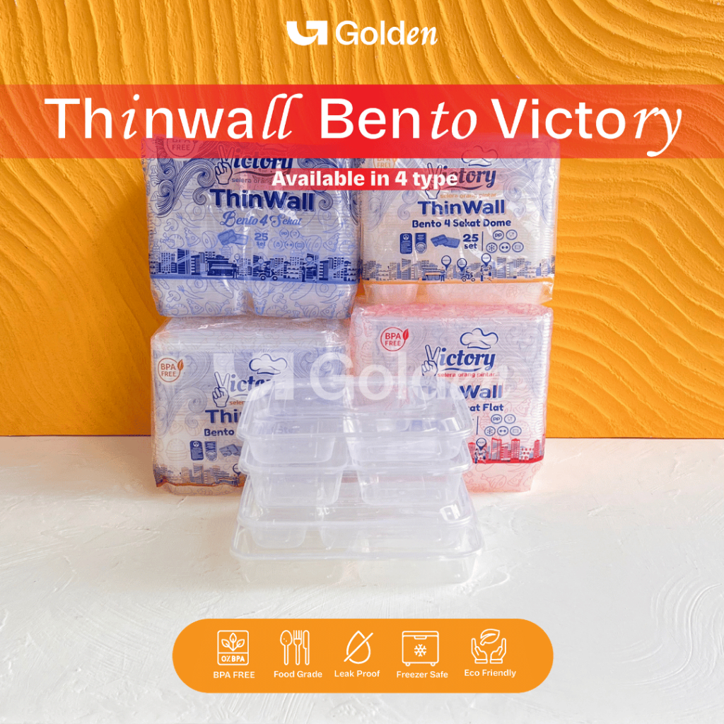 [25 SET] Thinwall Bento Sekat 3 Flat Sekat 4 Flat Star Dome | Tempat Makan Bento Bening Merk Victory