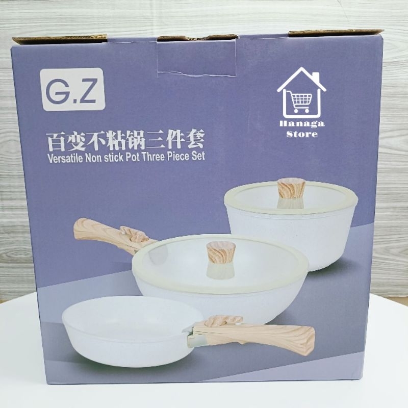 Panci Set 3 pcs Pegangan Dapat Dilepas Pasang/Panci Anti Lengket/Peralatan Masak/Panci Aesthetic Ant