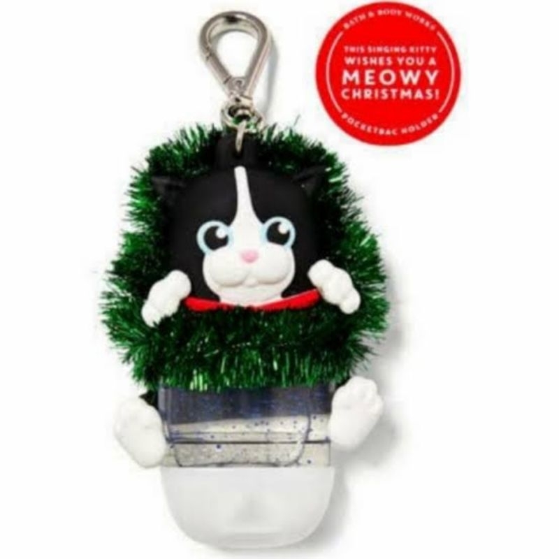 BBW NOISE MAKING CAT IN WREATH POCKETBAC ANTI-BACTERIAL HAND GEL HOLDER
