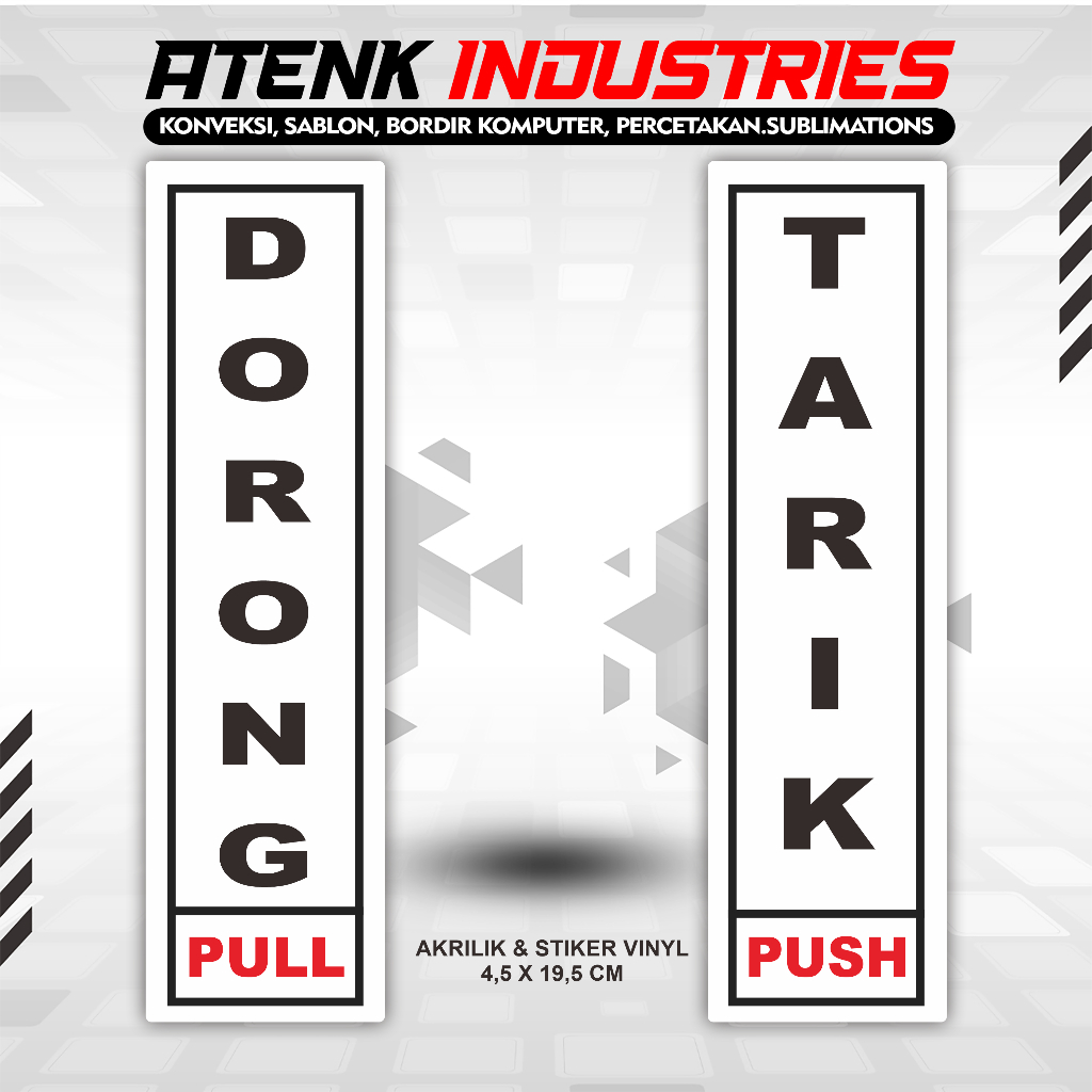 

Akrilik Stiker Vinyl sign plat tulisan Dorong Tarik / tanda untuk membuka pintu - Harga Sepasang