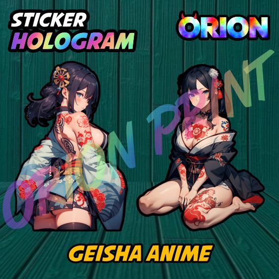 Sticker Anime Geisha Wanita Cewek Jepang Tato Yakuza Sexy Cantik Lucu V21 Waterproof Ukuran Sedang
