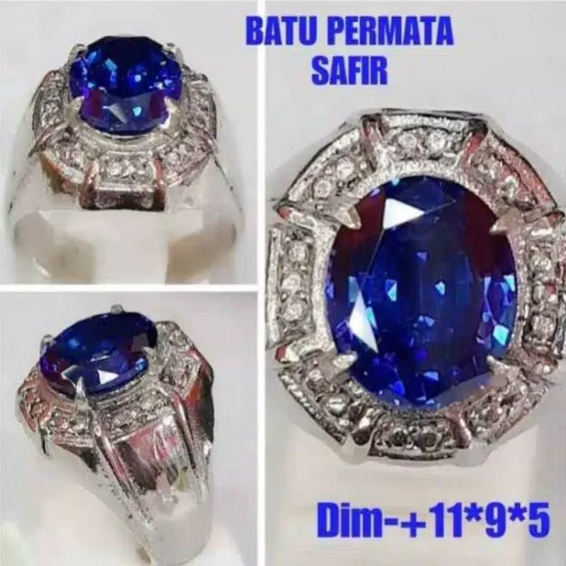 CINCIN BATU PERMATA BLUE SAFIR CUTTING CRYSTAL