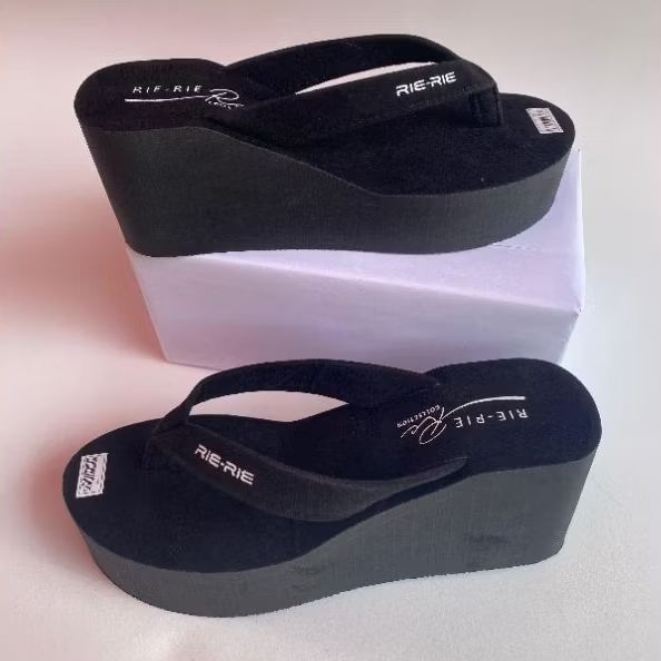Sandal Wedges Wanita tinggi 9-Cm Spon Bludru Hitam