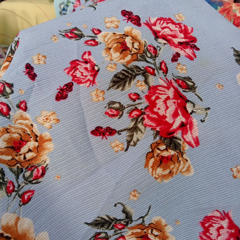 Kain Crepe Crinkle Motif Bunga Import - Kain Crinkle Korea - Kain Zara Crepe - Kain Nasiji Crepe - K