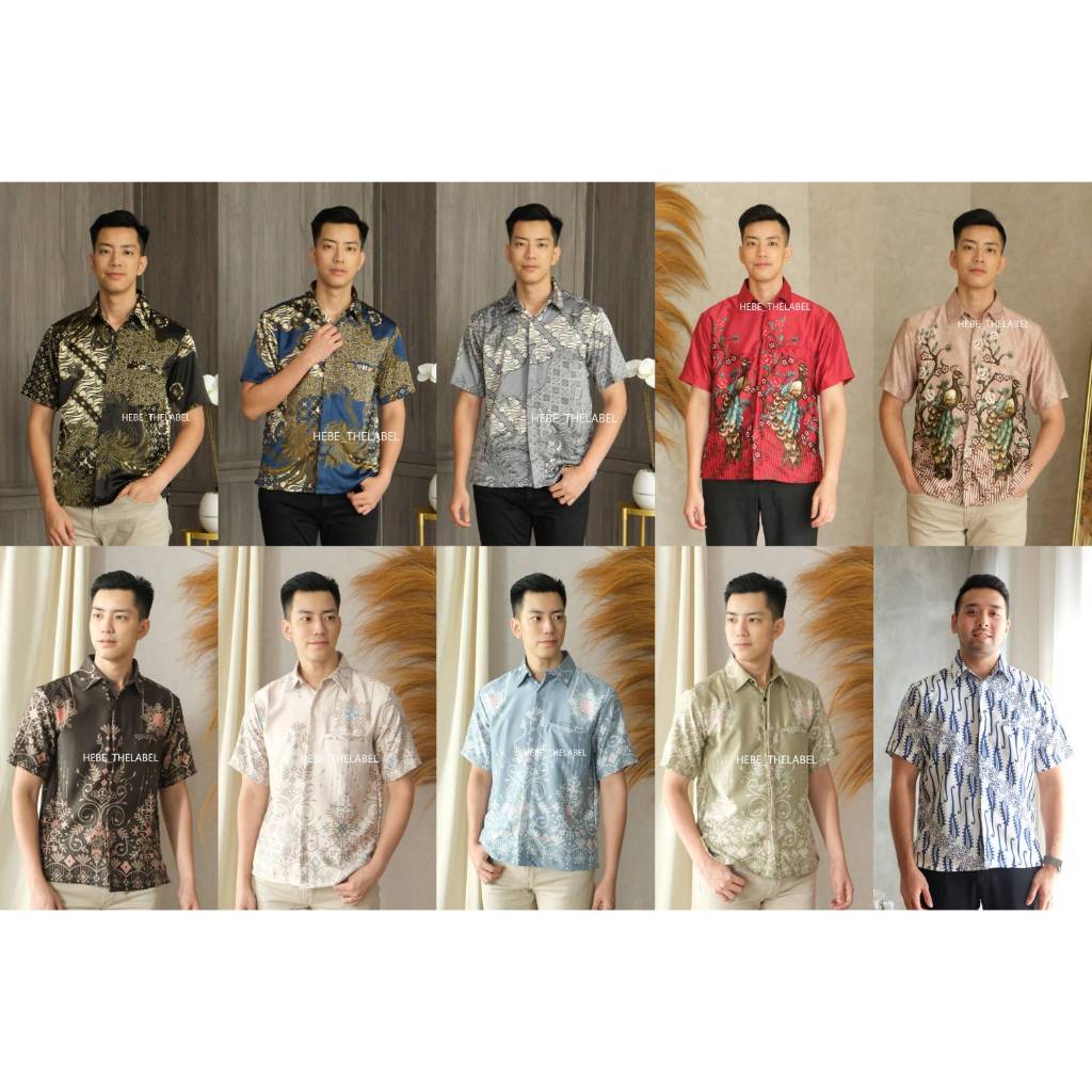 Kemeja Men Short Batik - Bahan Silk Satin Pakaian Pria