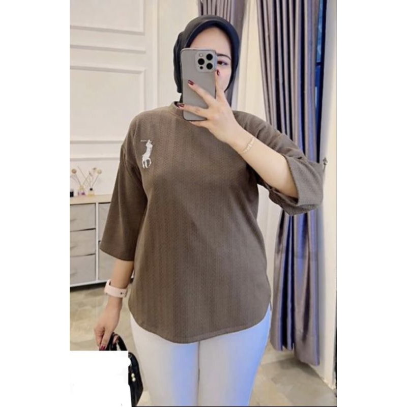 atasan blus wanita kaos knit rajut import bordir cantik