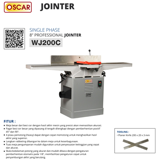OSCAR WJ200C Mesin Proffesional Wood Jointer 8 inch 1 Phase (Perata/Penghalus Kayu)