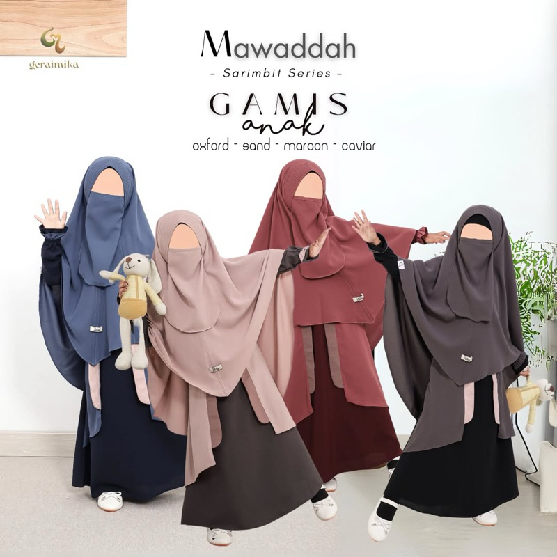[READY]Gamis Anak Sarimbit Mawaddah by Gerai Mika Adem Polos Khimar ped Free cadar
