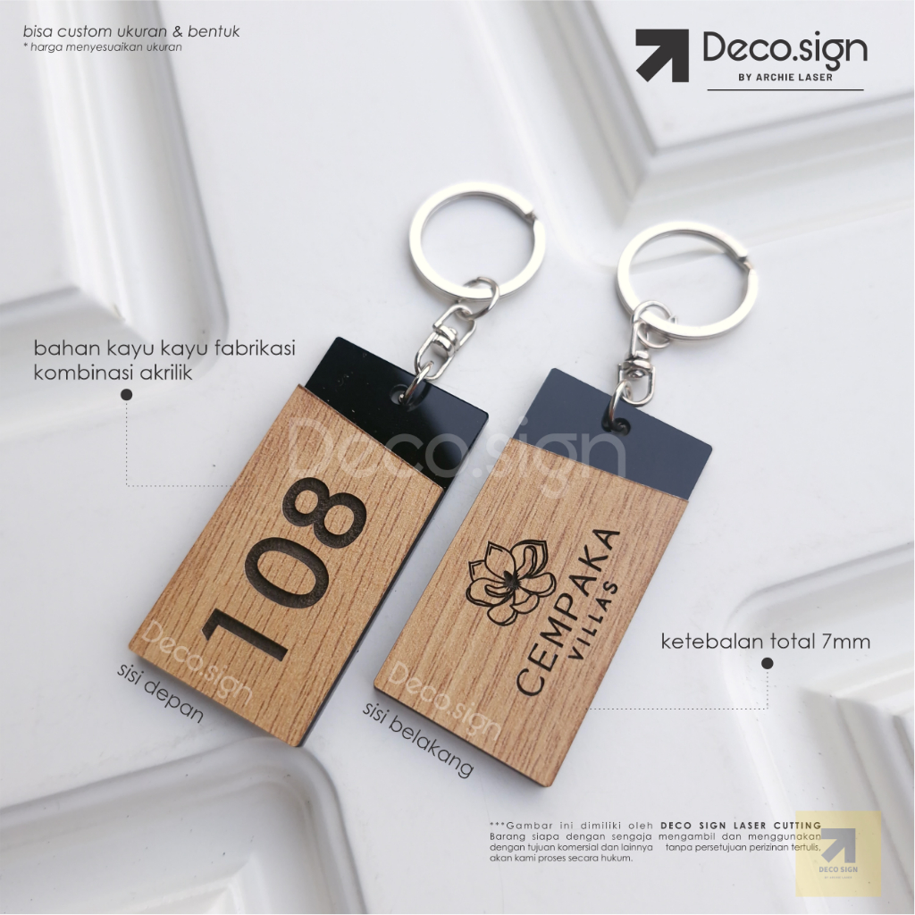 Gantungan Kunci Kayu Kombinasi Akrilik Villa / Hotel / Guest House / Kost / Penginapan / Gancii Loke