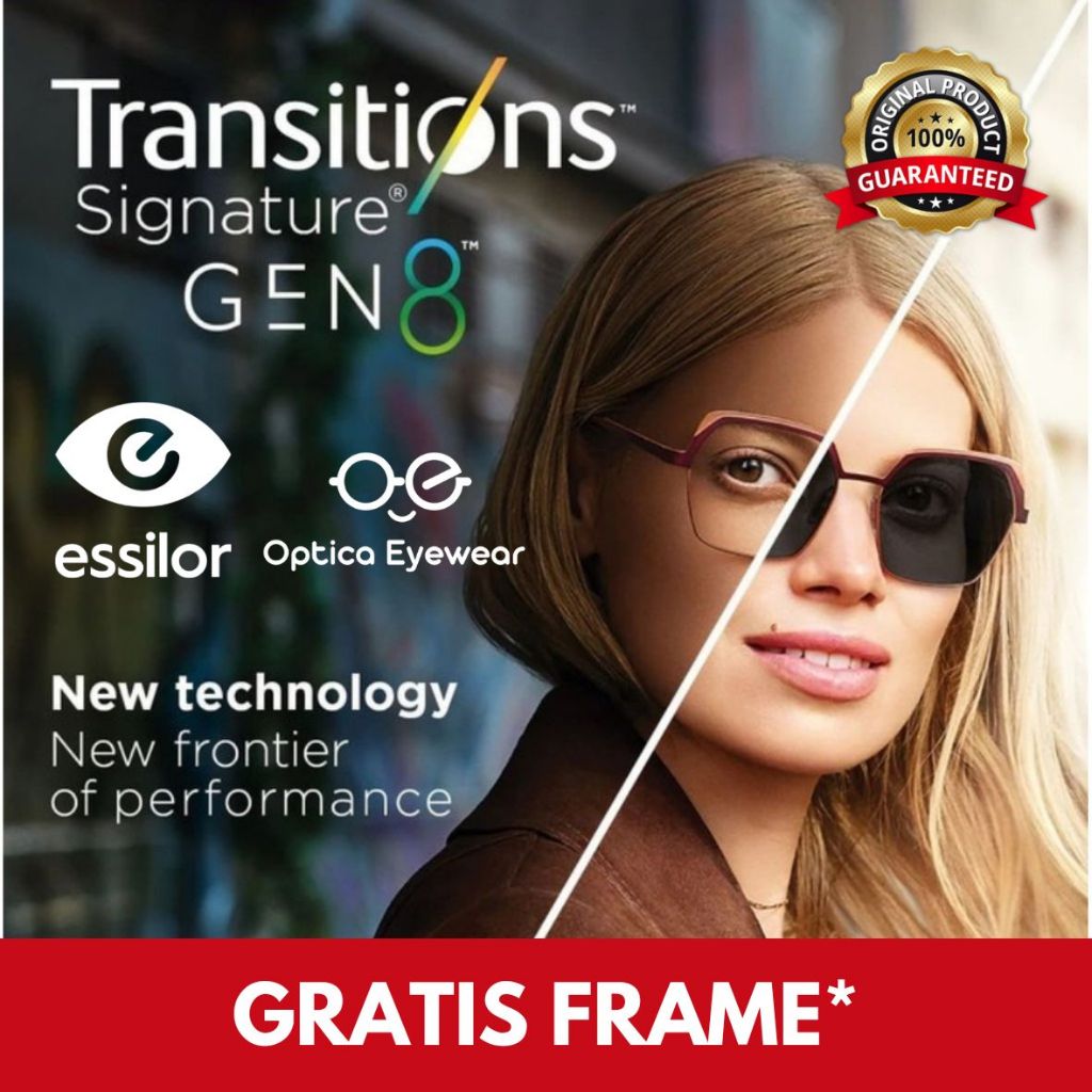LENSA SINGLE VISION GOSOK TRANSITION GEN 8 ESSILOR, GRATIS FRAME, LENSA PHOTOCROMIC